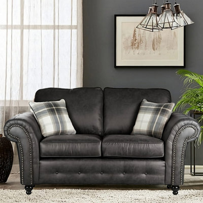 Oakley Soft Leather Charcoal Black 2 Seater Sofa | DIY at B&Q