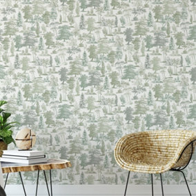 Oakley Woodland Green Trees Forest Countryside Animals Stag Feature Wallpaper