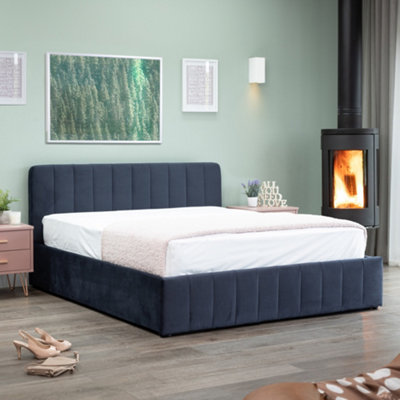 Oakmont 180cm Super King Velvet Ottoman Bed Frame - Dark Blue