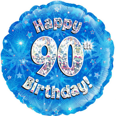 Oaktree 18 Inch Circle Happy 90th Birthday Foil Balloon Blue (18in)