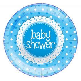 Oaktree Baby Shower Party Plates (Pack of 8) Blue/White (One Size)