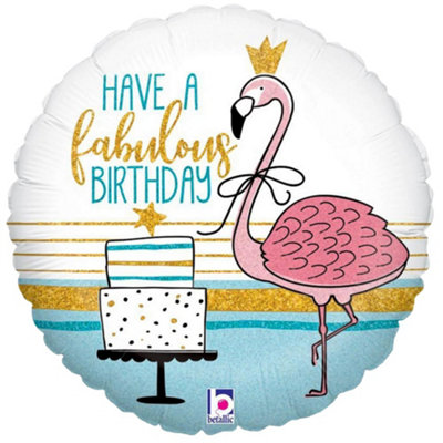 Oaktree Fabulous Birthday Flamingo Foil Balloon White/Pink/Gold (One Size)