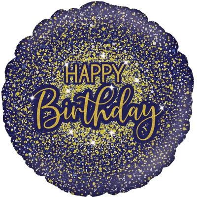 Oaktree Glitter Holographic Happy Birthday Foil Balloon Blue/Gold (One Size)