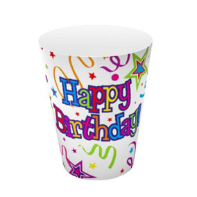 Oaktree Ribbons And Stars Paper Happy Birthday Party Cup (Pack of 8) White/Multicoloured (One Size)