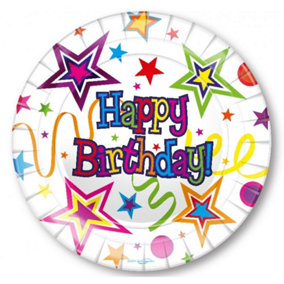 Oaktree Ribbons And Stars Round Happy Birthday Party Plates (Pack of 8) White/Multicoloured (One Size)