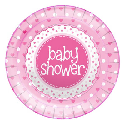 Oaktree Round Baby Shower Party Plates (Pack of 8) Pink (One Size)