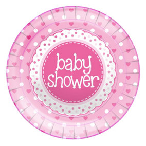 Oaktree Round Baby Shower Party Plates (Pack of 8) Pink (One Size)