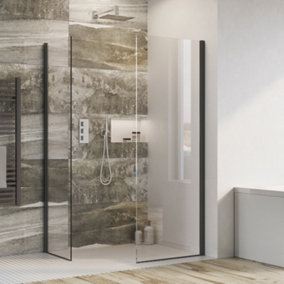 Oasis Wetroom Fixed Shower Screen with Black Profile & Clear Glass - (W)480mm