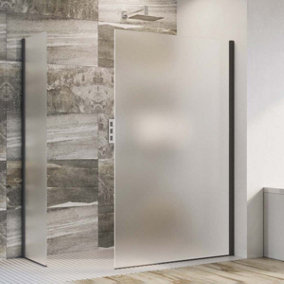 Oasis Wetroom Fixed Shower Screen with Black Profile & Frosted Glass - (W)1080mm