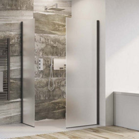 Oasis Wetroom Fixed Shower Screen with Black Profile & Frosted Glass - (W)480mm