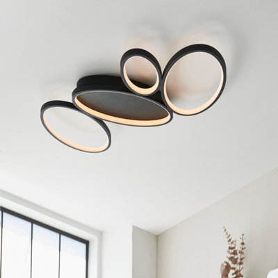 Oberon Sand Black Contemporary 4 Light Flush LED Ceiling Light