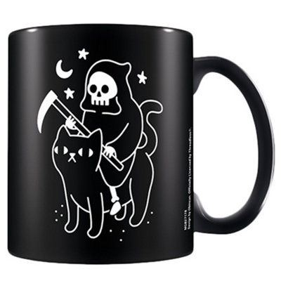 Obinsun Death Rides a Black Cat Mug Black/White (12cm x 10.5cm x 8.7cm)