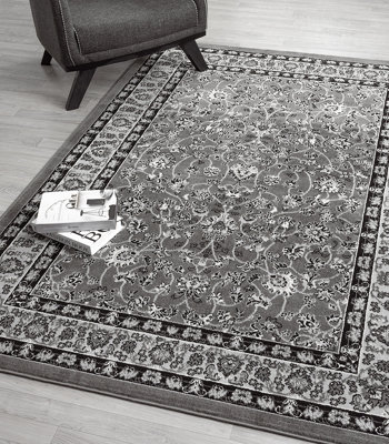 Obsidian Modern Low Pile Area Rug - Classical Traditional Design Grey ...