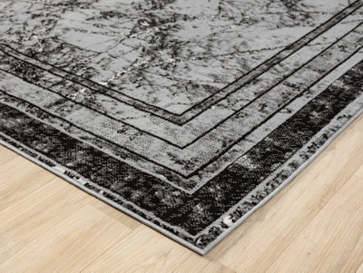 Obsidian Modern Low Pile Area Rug - Frame Abstract Design Grey 120cm x ...