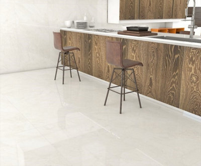 Ocean Cream Polished Marble Effect 100mm x 100mm Porcelain Wall & Floor Tile SAMPLE