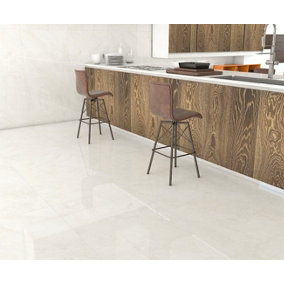 Ocean Cream Polished Marble Effect 600mm x 600mm Porcelain Wall & Floor Tiles (Pack of 4 w/ Coverage of 1.44m2)