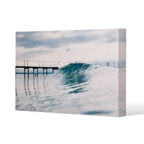 Ocean ideal wave in ocean. Breaking blue waves (Canvas Print) / 101 x 77 x 4cm