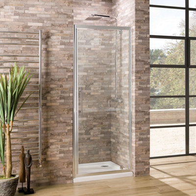 Oceana Crystal 6mm Pivot Shower Door with Cover Strips Silver 900mm Price Comparisons | Compare The Build