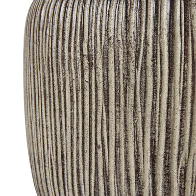Ochre Carved Textured Table Lamp with Linen Shade