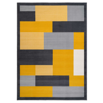 Ochre Grey Block Geometric Living Room Rug 240x330cm