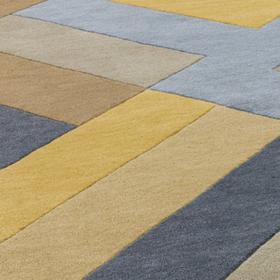 Ochre Grey Handmade Luxurious Modern Wool Easy To Clean Soft Bedroom Dining Room Living Room Rug -66 X 200cm (Runner)