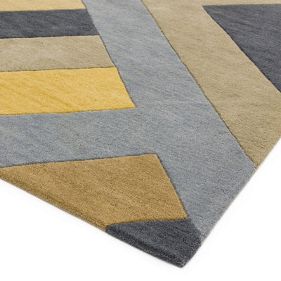 Ochre Grey Handmade Luxurious Modern Wool Easy To Clean Soft Bedroom Dining Room Living Room Rug -66 X 200cm (Runner)
