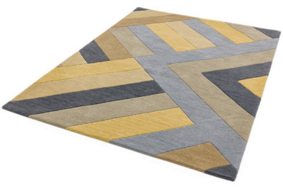 Ochre Grey Handmade Luxurious Modern Wool Easy To Clean Soft Bedroom Dining Room Living Room Rug -66 X 200cm (Runner)