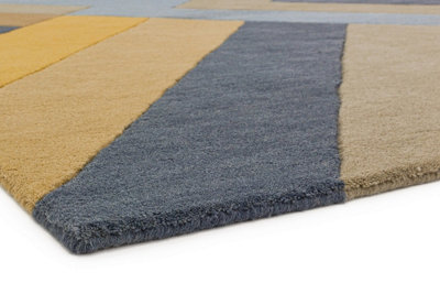 Ochre Grey Handmade Luxurious Modern Wool Easy To Clean Soft Bedroom Dining Room Living Room Rug -66 X 200cm (Runner)