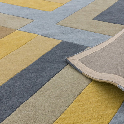 Ochre Grey Handmade Luxurious Modern Wool Easy To Clean Soft Bedroom Dining Room Living Room Rug -66 X 200cm (Runner)