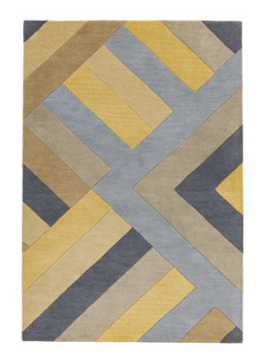 Ochre Grey Handmade Luxurious Modern Wool Easy To Clean Soft Bedroom Dining Room Living Room Rug -66 X 200cm (Runner)