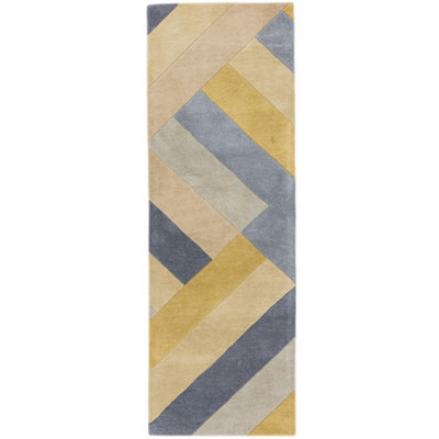 Ochre Grey Handmade Luxurious Modern Wool Easy To Clean Soft Bedroom Dining Room Living Room Rug -66 X 200cm (Runner)
