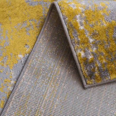 Ochre Grey Super Soft Distressed Abstract Area Rug 60x110cm