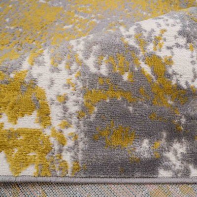 Ochre Grey Super Soft Distressed Abstract Area Rug 80x150cm