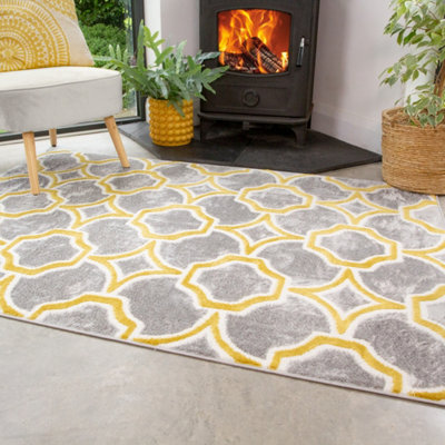 Ochre Grey Super Soft Geometric Area Rug 120x170cm