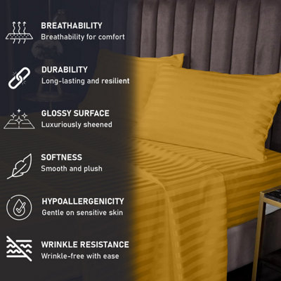 Ochre Satin Stripe Fitted Sheet Deep 40 CM Anti Allergic Super Soft Sing Double King S. King Sizes Bedsheet