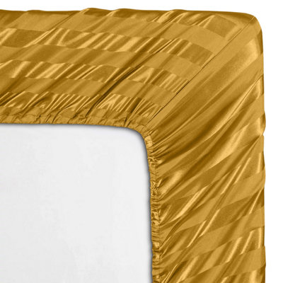 Ochre Satin Stripe Fitted Sheet Deep 40 CM Anti Allergic Super Soft Sing Double King S. King Sizes Bedsheet
