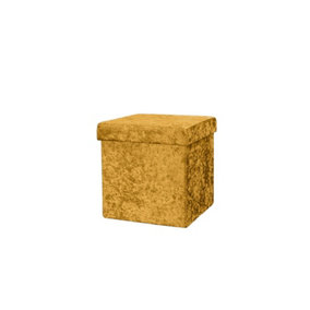 Ochre Yellow Foldable Crushed Velvet Storage Box Ottoman Bench Cube 38x38cm