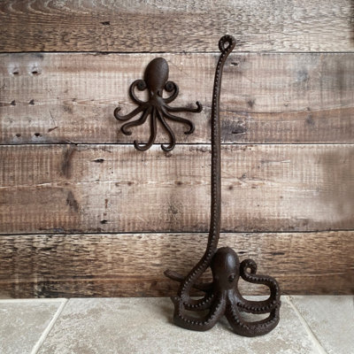 Octopus Wall Hook Rack and Loo Roll Holder in Cast Iron