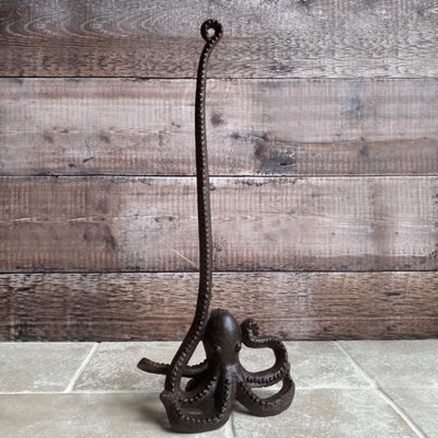 Octopus Wall Hook Rack and Loo Roll Holder in Cast Iron - 6