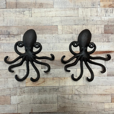 Octopus coat hook. In cast Iron - 6 hooks with Bronze effect, wall or door  hook.