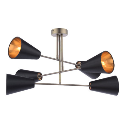 Oden 6 Light Black Semi-Flush Ceiling Light