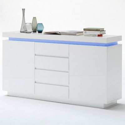 Odessa White High Gloss Sideboard With 2 Door 4 Drawer And LED