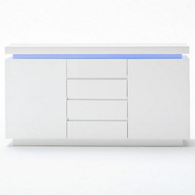 Odessa White High Gloss Sideboard With 2 Door 4 Drawer And LED