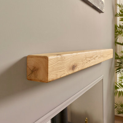 Off the Grain Fireplace Mantle Beam - Solid Oak Floating Beam 110cm (L)