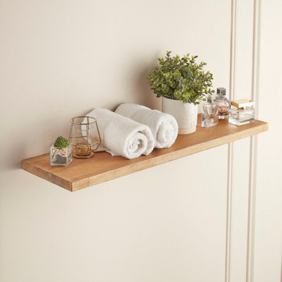 Off the Grain Floating Shelf - Medium Oak Finish - 70cm (L) x 22.5cm (D)