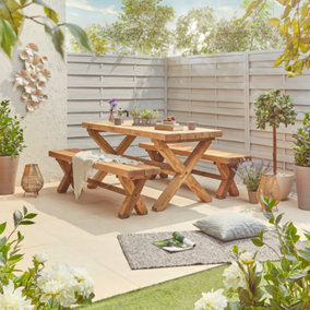 Off the Grain Garden Table and Bench Set - X Frame Outdoor Table -150cm (L)