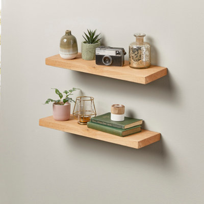 Off the Grain Oak Floating Shelf made From Solid Oak -100cm (L)  Wall Mounted Rustic Wooden Shelves - Pack of 2