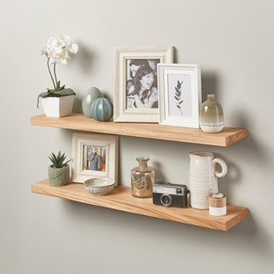 Off the Grain Oak Floating Shelf made From Solid Oak -100cm (L)  Wall Mounted Rustic Wooden Shelves - Pack of 2