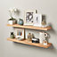 Off the Grain Oak Floating Shelf made From Solid Oak -110cm (L)  Wall Mounted Rustic Wooden Shelves - Pack of 2
