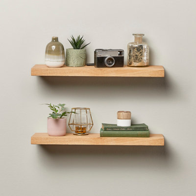 Off the Grain Oak Floating Shelf made From Solid Oak - 140cm (L)  Wall Mounted Rustic Wooden Shelves - Pack of 2